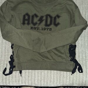 AC/DC Green and Black Crew Neck Sweater with Lace-Up Sides
